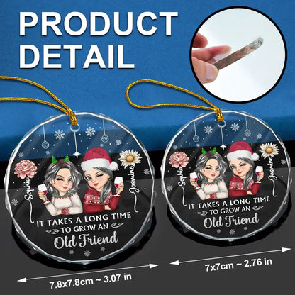 Birth Month Flower It Takes A Long Time To Grow An Old Friend - Personalized Circle Glass Ornament