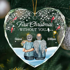 Memorial First Christmas Without You - Personalized Heart Shaped Glass Ornament