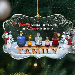 Family Where Begins And Love Never Ends Memorial - Personalized Medallion Glass Ornament