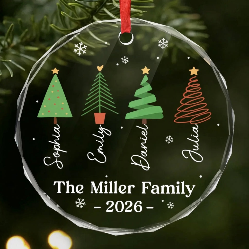 Custom Circle Glass Ornament - Personalized Christmas Birthday Gifts For Mom, Dad, Brother, Sister, Kids - Joy Around Our Tree