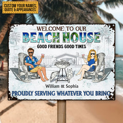 Poolside Grilling Listen To The Good Music Couple Husband Wife Pride - Backyard Sign - Personalized Custom Classic Metal Signs