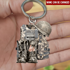 Military Uniform - Boots & Hat - Personalized Flat Acrylic Keychain