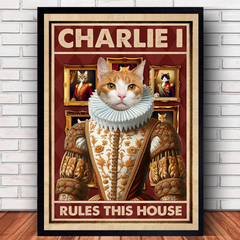 Funny Upload Photo Cat Dog Pet Rules This House Personalized Poster Print HTN14DEC23KL1