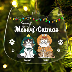 Meowy Catmas Funny Cartoon Cats - Christmas Gift For Cat Lovers - Personalized Custom Shaped Acrylic Ornament