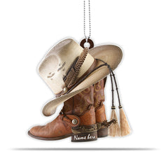 Personalized Boots And Hat Cowboy Flat Acrylic Car Ornament